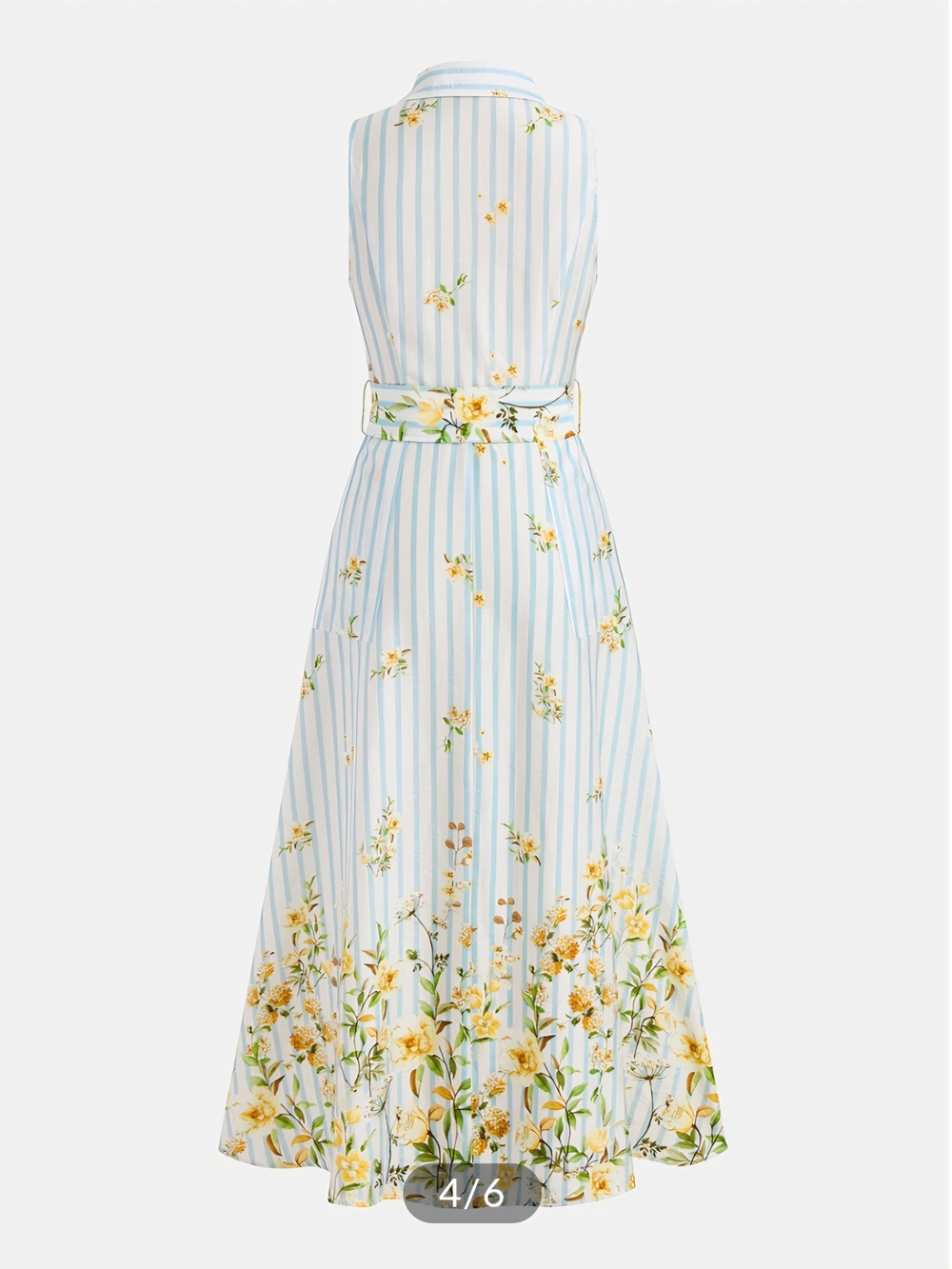 Floral Striped Sleeveless Belted Midi Dress - Picture 3 of 6